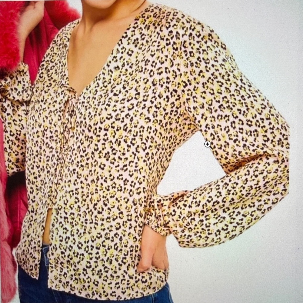 Topshop Pink Leopard Print‎ Wrap Blouse Long Sleeve V-Neck Size 6 13G15NPNK